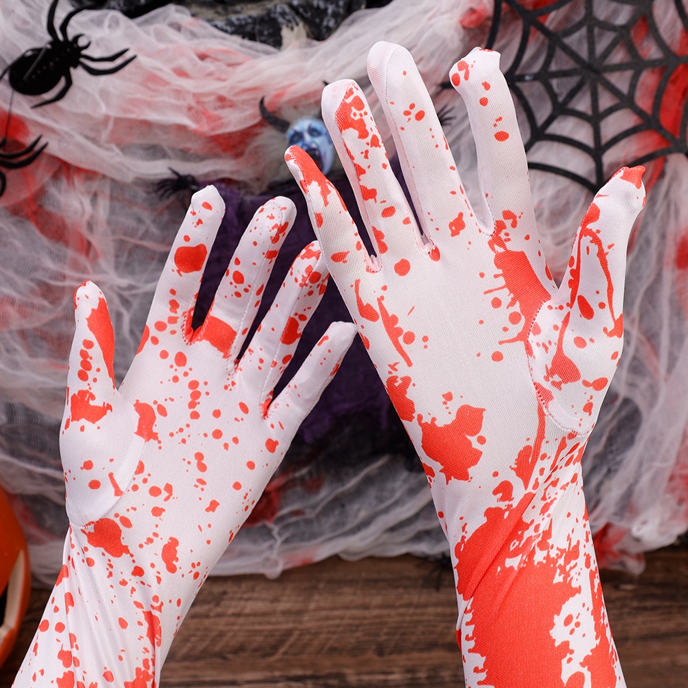 Set 2 Đôi Găng Tay / Vớ Cao In Hình Máu Kinh Dị Hóa Trang halloween