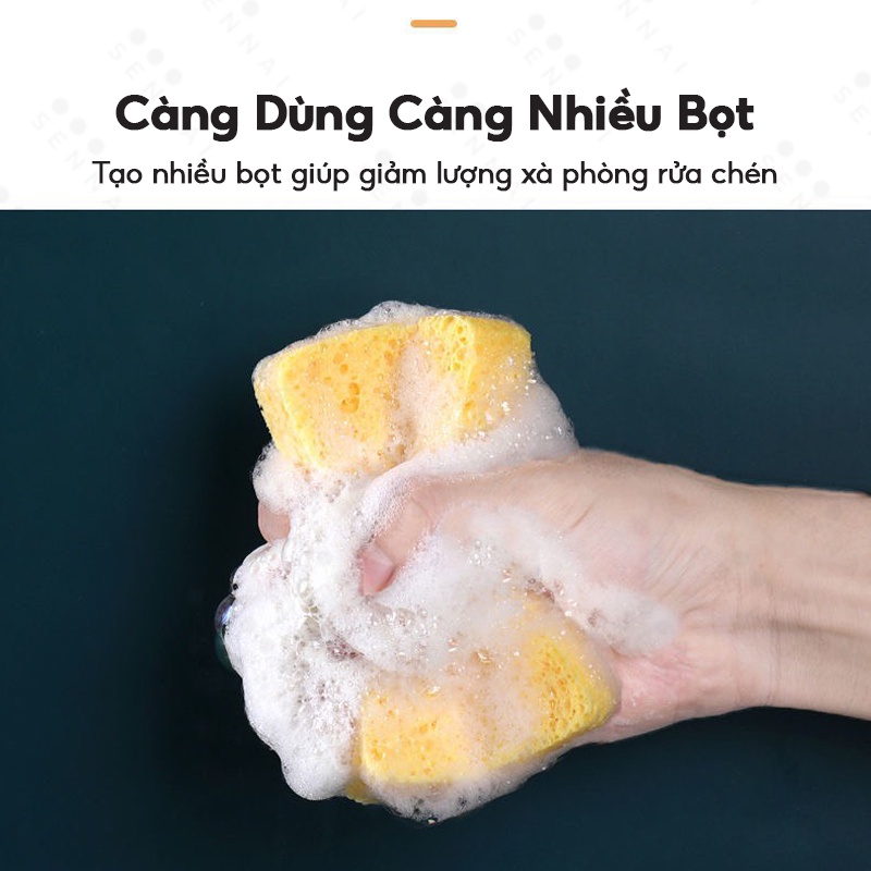 Miếng rửa chén bọt biển kháng khuẩn màu Vàng 120 ngày không nhàu,nát 11x7x3cm