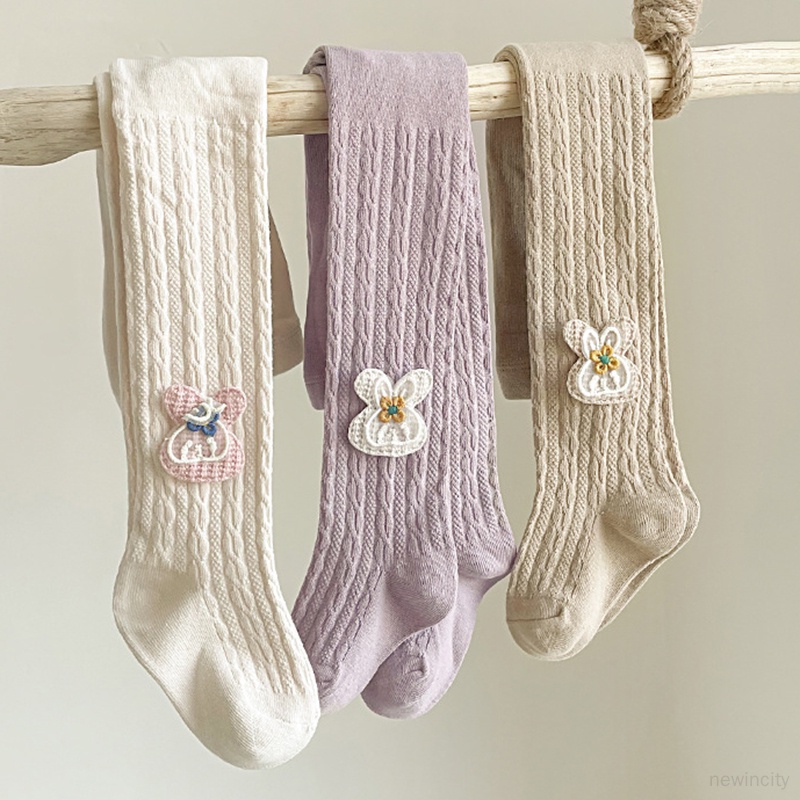 Quần Legging cotton Màu Trơn Họa Tiết Thỏ Hoạt Hình Phong Cách Hàn Quốc Cho Bé Gái
