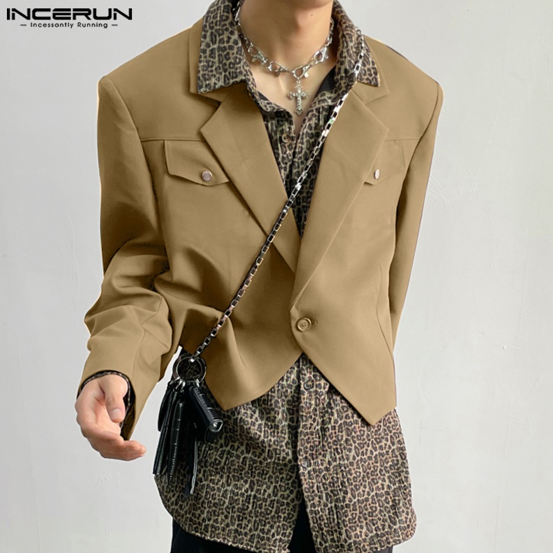 INCERUN Áo Khoác blazer Dài Tay Màu Trơn Có Túi Thời Trang Hàn Quốc Cho Nam