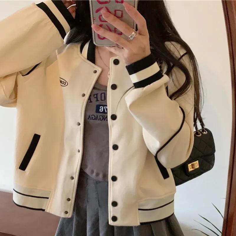 HUIZUMEI Áo Khoác Bóng Chày In Chữ go off-white Thời Trang Dành Cho Nữ