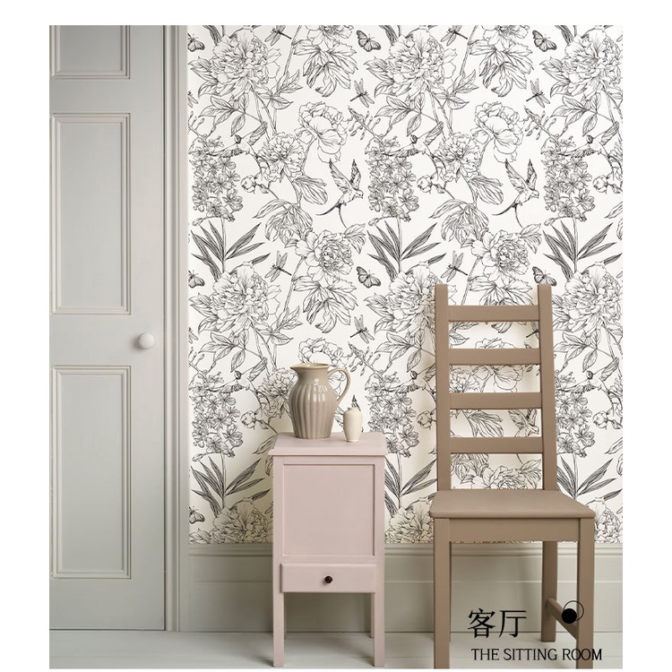 Đen Giấy Dán Tường Tự Dính Họa Tiết Hoa Mẫu Đơn Và Khung Hoa Mẫu Đơn Tháo Rời Được