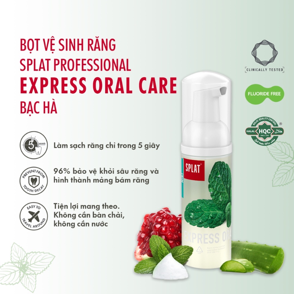 [MUA 1 TẶNG 2] Bọt Vệ Sinh Răng Miệng Toàn Diện 2in1 SPLAT Express Oral Care Hương Bạc Hà/Hương Mâm Xôi Thơm Mát 50ml