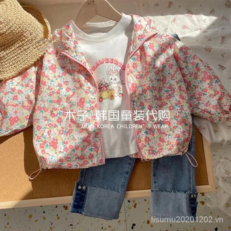 Áo Khoác Có Mũ Trùm Dáng Rộng Họa Tiết Hoa Màu Hồng Phong Cách Hàn Quốc Thời Trang Mùa Xuân Xinh Xắn Cho Bé Gái