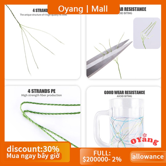 Cuộn Dây Câu Cá 300m 10-60lb 4 Sợi Siêu Mềm Vô Hình Chống Mài Mòn