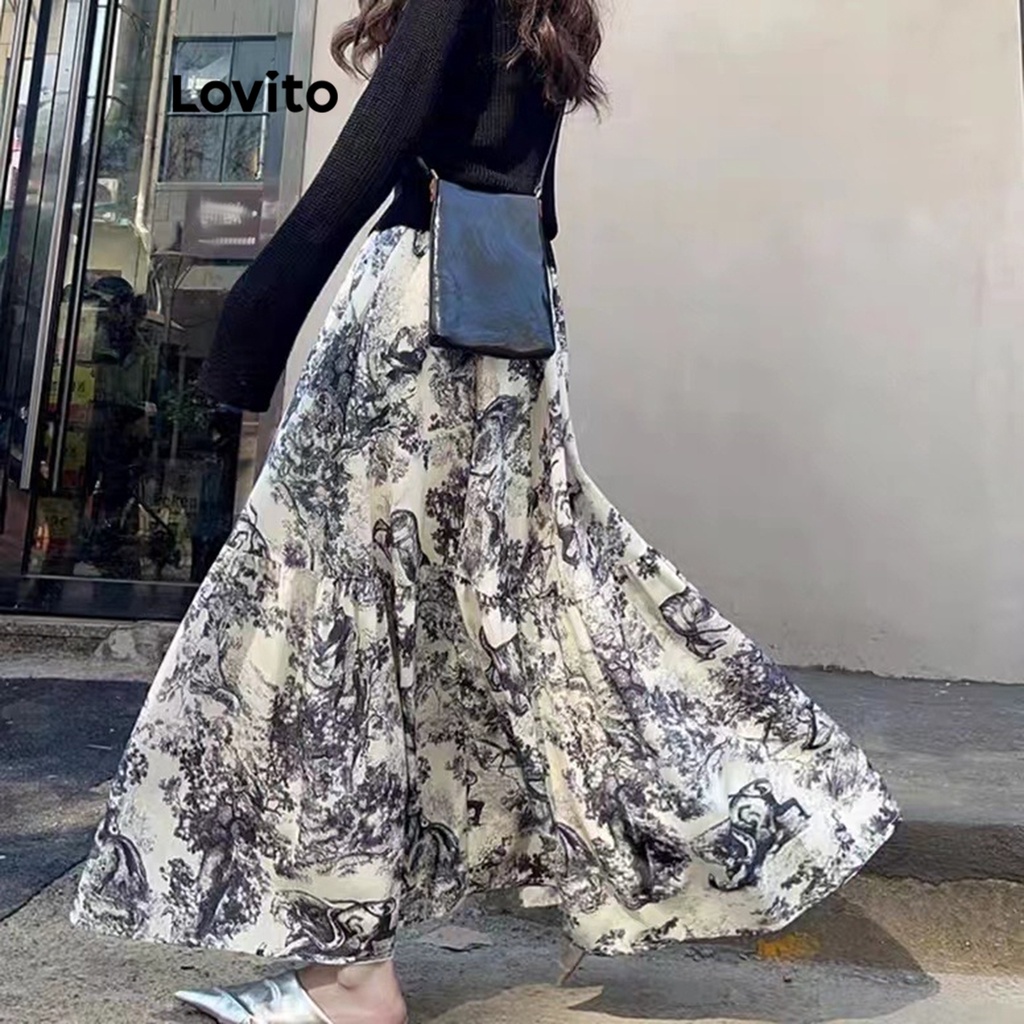 Lovito Chân váy xếp ly họa tiết hoa phong cách Boho Ditsy cho Nữ LNE17142 (Nhiều Màu)