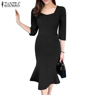 Zanzea Đầm Đuôi Cá Tay Lỡ 3 / 4 Phong Cách Hàn Quốc Thanh Lịch Dành Cho Nữ