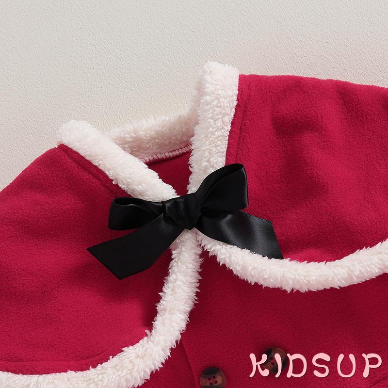 Set Đồ Giáng Sinh 2 Món Gồm Áo Khoác Tay Dài Chắp Vá Có Nút Thắt Nơ Và Nón Cho Bé Gái