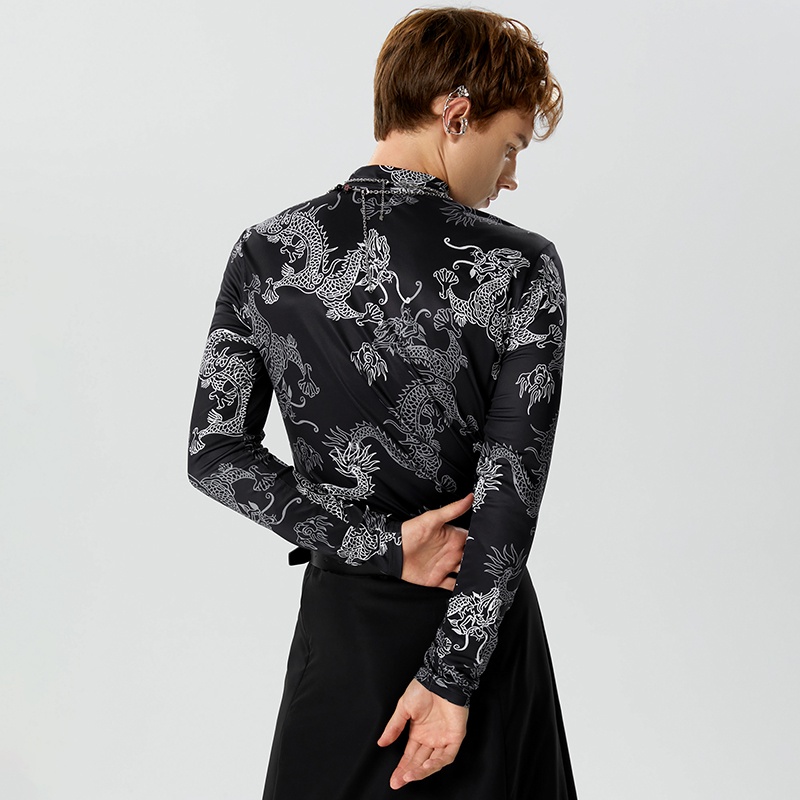 INCERUN Áo Thun Tay Dài In Hình Rồng Cá Tính Phong Cách retro Hợp Thời Trang Cho Nam