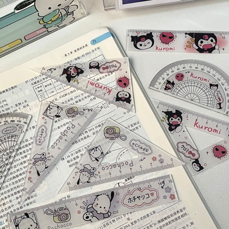 SANRIO Bộ 4 Thước Đo Góc Thẳng Hình Tam Giác Dễ Thương kuromi pochacco