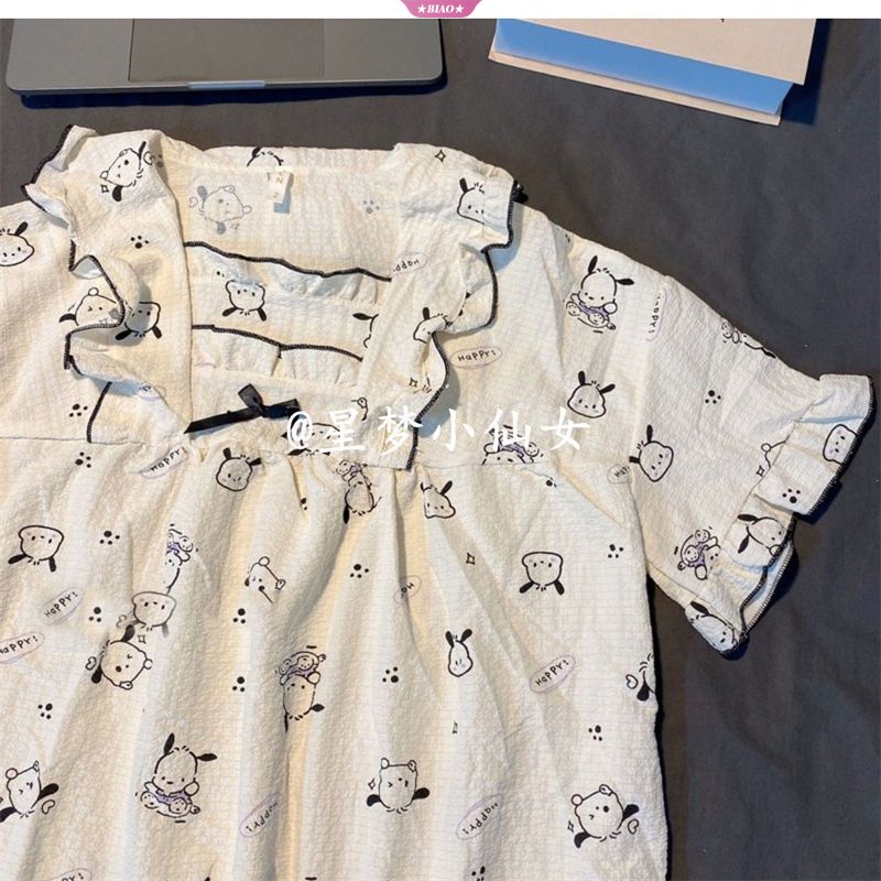 SANRIO Mới Bộ Đồ Ngủ Ngắn Tay In Hoạt Hình kuromi melody Dễ Thương Thời Trang Mùa Hè Cho Nữ