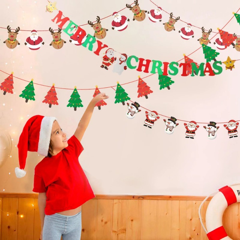Cờ Treo Trang Trí Giáng Sinh Hình Ông Già Noel Tuần Lộc Hoạt Hình