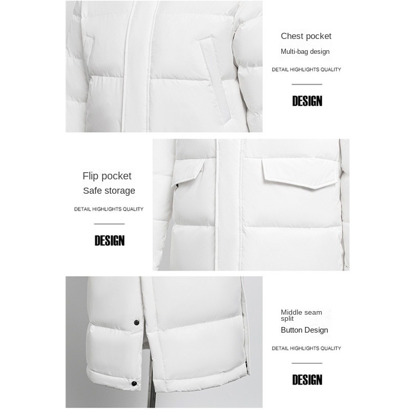 Chất Lượng Cao Áo Khoác Phao Dày Dặn Hai Lớp Màu Trơn Dáng Dài Qua Gối Có Mũ Trùm Mùa Đông Cho Cặp Đôi