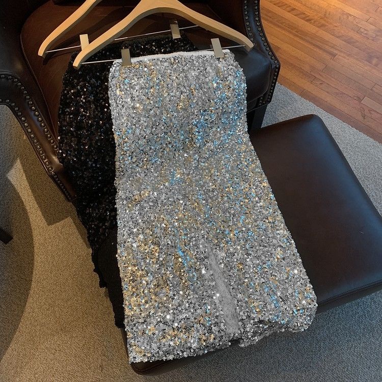 Chân Váy midi Lưng Cao Đính Kim Sa Lấp Lánh Thời Trang Mùa Thu Cho Nữ