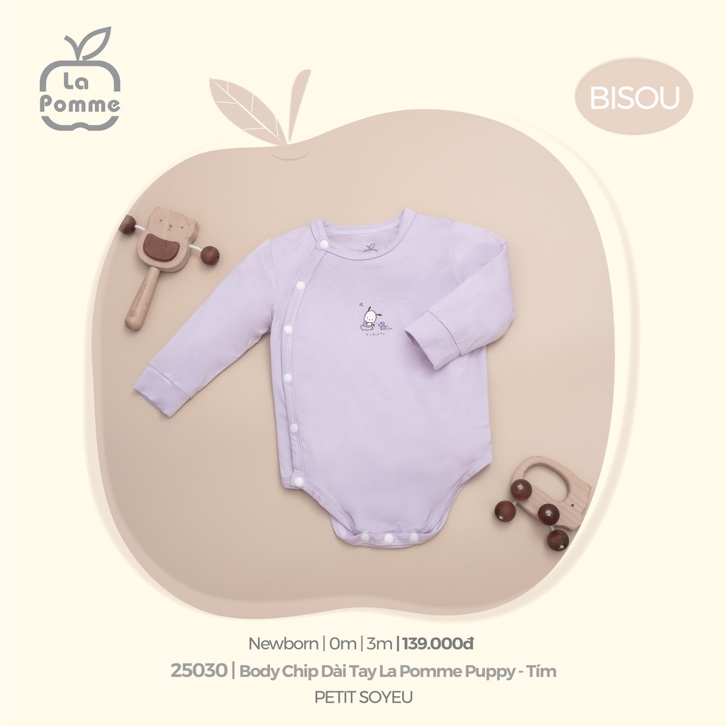 La Pomme - Bộ Body Chip liền thân Dài Tay La Pomme họa tiết NB 0M 3M Full - babywearvn