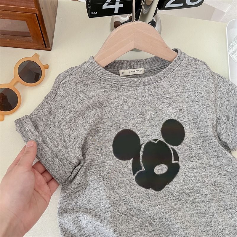 Đầm Thun Tay Ngắn Bằng Vải cotton Mềm In Hình Chuột mickey Dành Cho Bé Gái 1-12 Tuổi