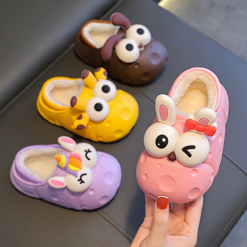 Dép Bông Đi Trong Nhà Hình Hoạt Hình Chống Nước Giữ Ấm Xinh Xắn Cho Bé