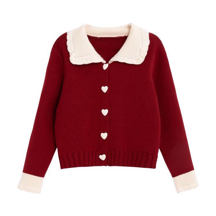 Áo sweater Dệt Kim Cổ Búp Bê Màu Tương Phản Thời Trang Thu Đông 2021 Mới Cho Nữ