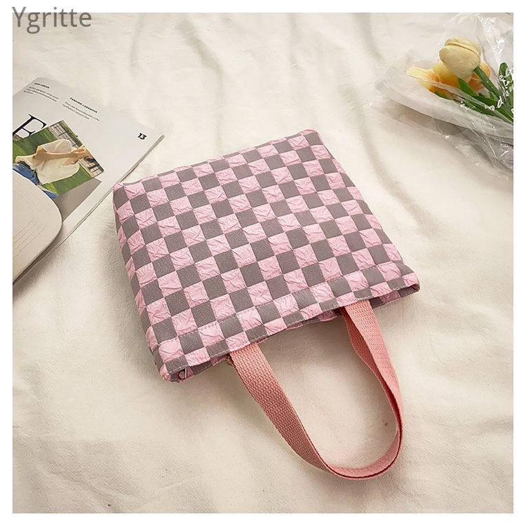 Túi Vải oxford Đựng Bình Nước Xách Tay / Sách Vở Cỡ Nhỏ Họa Tiết Sọc Caro Thời Trang Cho Nữ