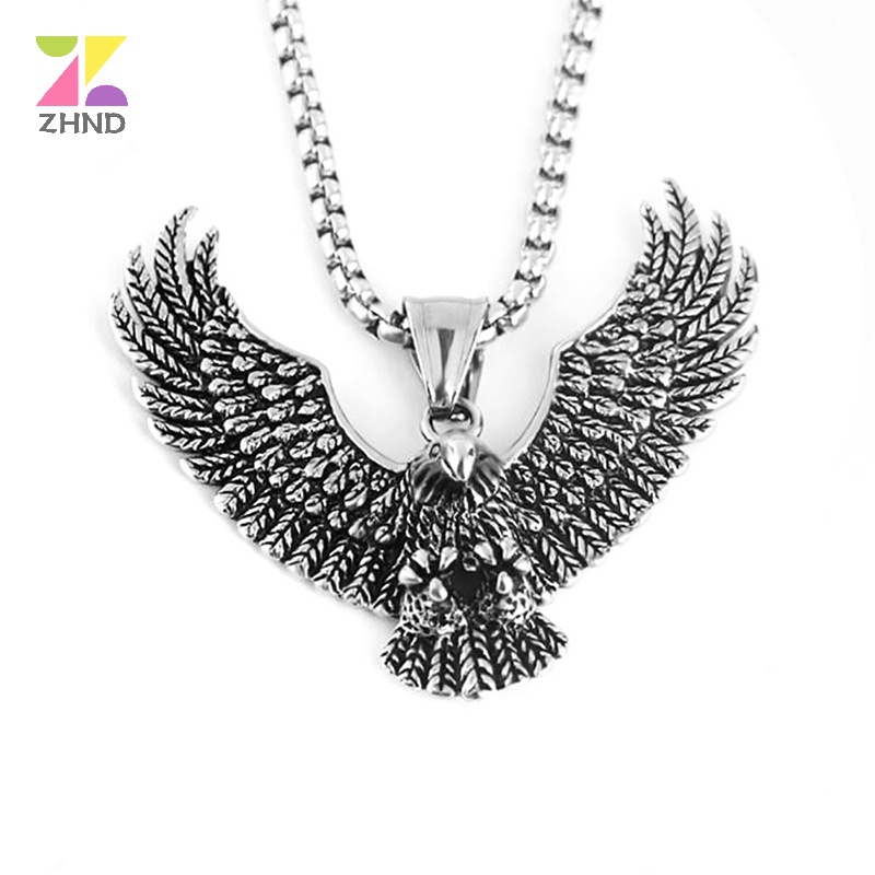 Zhuzhengde Vòng cổ Mặt Đại Bàng Bằng Thép Không Gỉ Phong Cách vintage Cho Nam