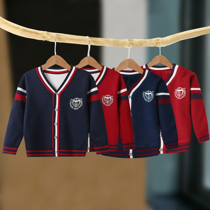 Áo Khoác cardigan Dệt Kim Vải cotton Màu Sắc Tương Phản Thời Trang Thu Đông Cho Bé