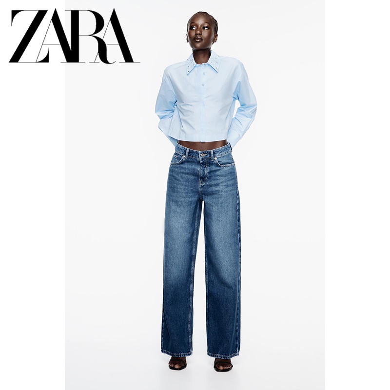 Zara Áo Sơ Mi Ngắn Đính Đinh Tán Thời Trang Mùa Thu Dành Cho Nữ