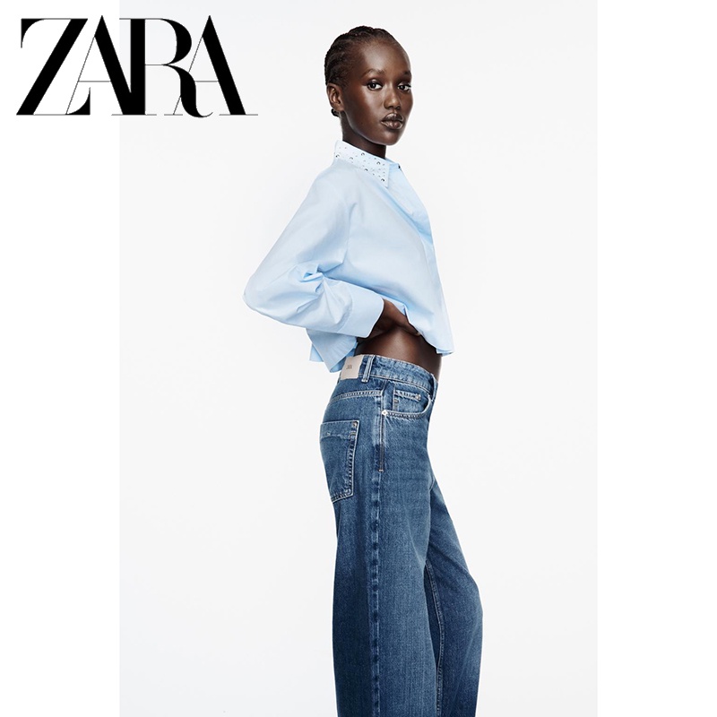 Zara Áo Sơ Mi Ngắn Đính Đinh Tán Thời Trang Mùa Thu Dành Cho Nữ