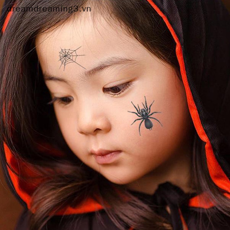 Set 12 Hình Xăm Dán Mặt Và Cơ Thể Hình Nhện Đen Trang Trí halloween