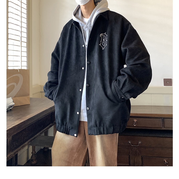 Áo Khoác Da Cừu Cao Cấp Dáng Rộng Thêu Hình Phong Cách Âu Mỹ Thời Trang Xuân Thu Cao Cấp Cho Nam