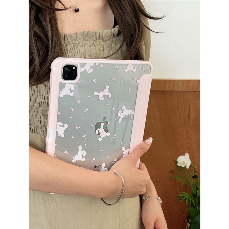 Bao Da Máy Tính Bảng Bằng acrylic Hình Thỏ Hoa Cho Ipad 10.2 10 10.9 Mini 6 Ipad 9.7 Air 4 Pro 11 / 12.9 Gen 9 Ốp