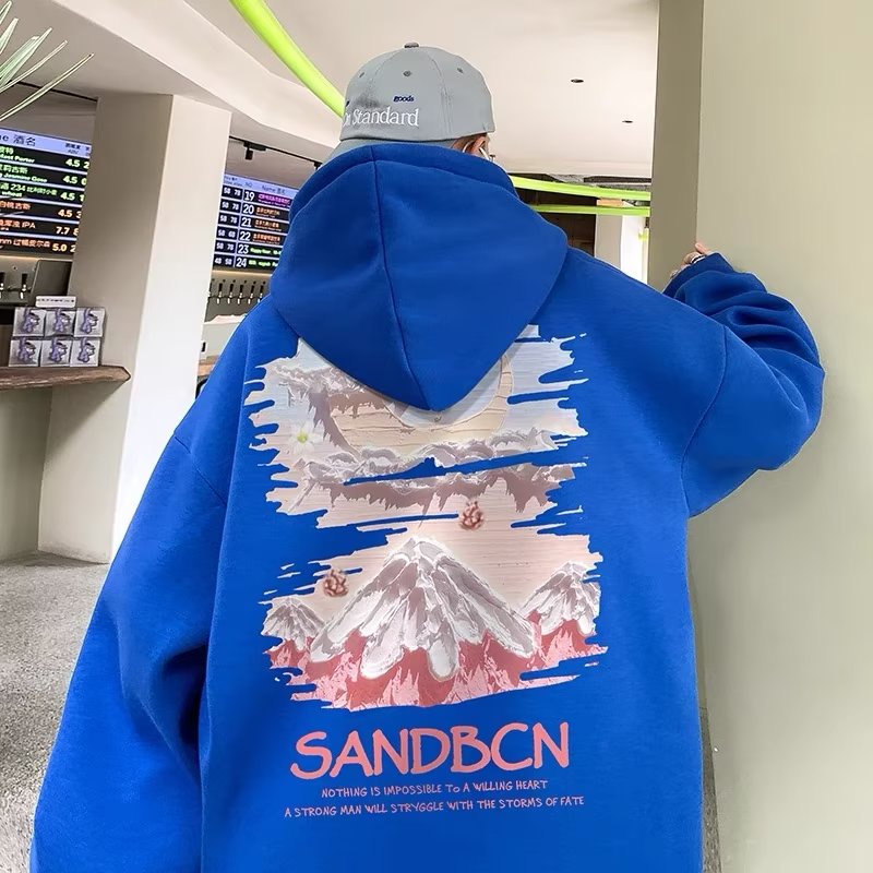 Áo hoodie Tay Dài Dáng Rộng Có In Hình Phong Cảnh Hàn Quốc Thời Trang Cho Nam
