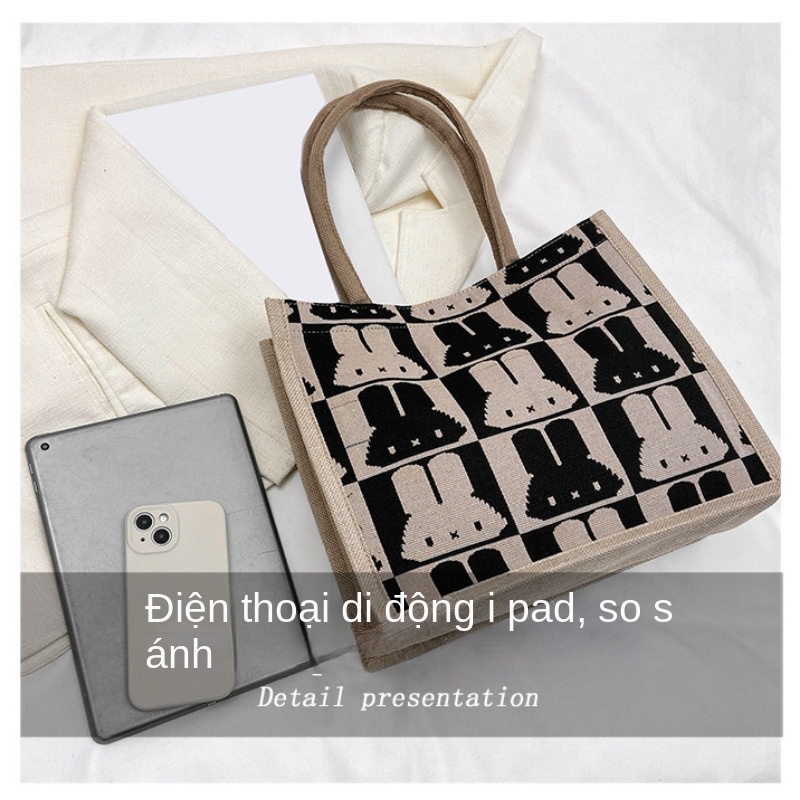 Túi tote Đeo Vai Vải Lanh Cỡ Lớn In Hình Thỏ Dễ Thương Thời Trang 2023