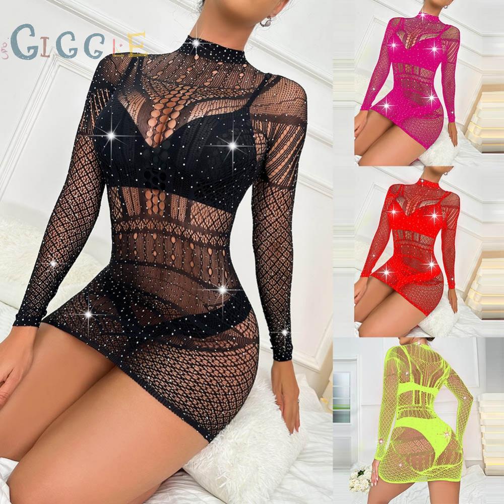 Womens Lingerie Clubwear Free Size Long Sleeve Nightwear Nylon+Spandex