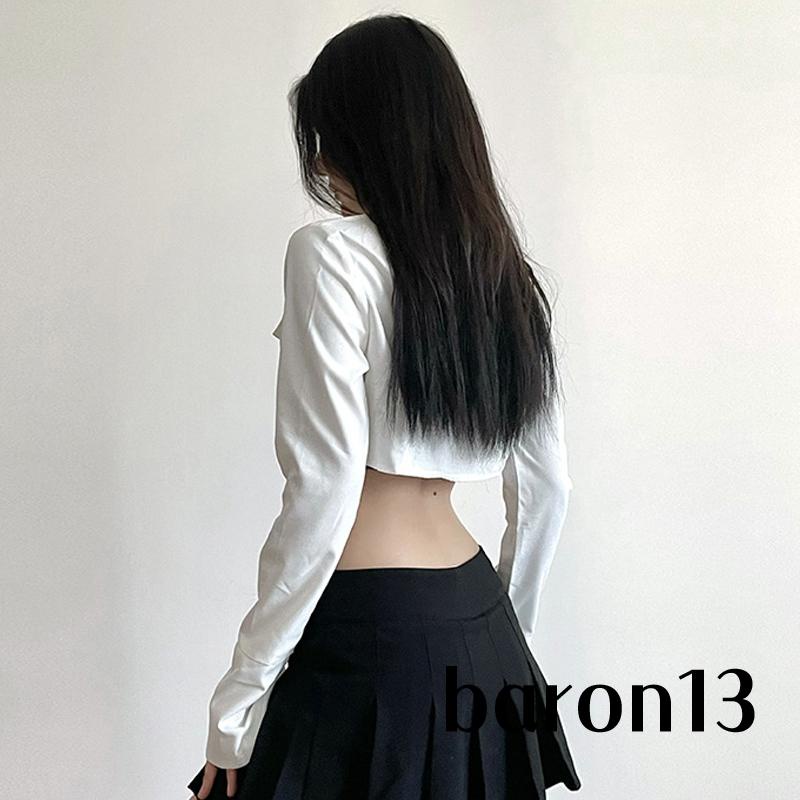 Áo Sơ Mi Crop TopTay Dài Ôm Dáng Cổ Bẻ Cài Khuy Thắt Nơ Phong Cách-xo8k