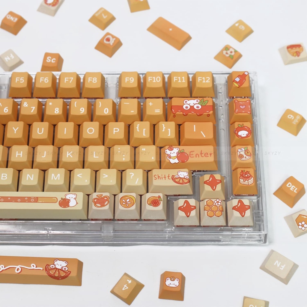Cam Gấu Keycaps Cherry Profile Anime PBT DYE SUB Bàn Phím Cơ Keycap