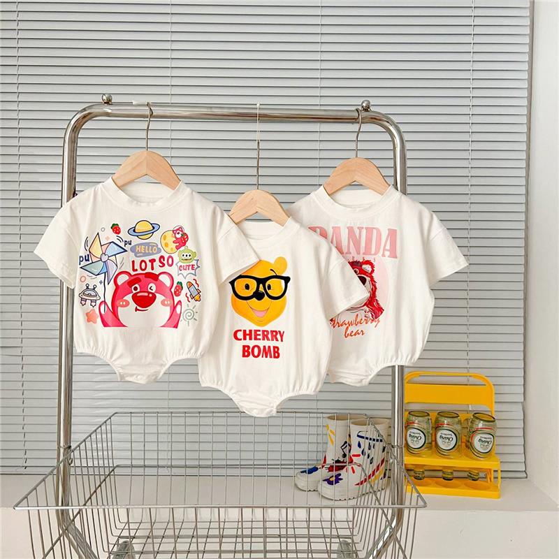 Áo Liền Quần Tam Giác Tay Ngắn Bằng Vải cotton In Họa Tiết Gấu Hoạt Hình Dễ Thương Thời Trang Mùa Hè Cho Bé Trai Và Gái Sơ Sinh Lớp 0-2