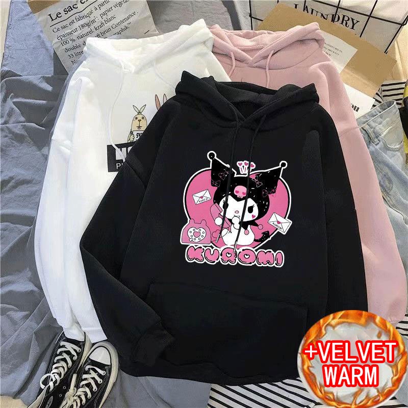 Áo Khoác Hoodie Chui Đầu Phối Nhung Dày In Hoạt Hình Thời Trang Thu Đông Cho Học Sinh Trung Niên Và Trẻ Lớn Tuổi