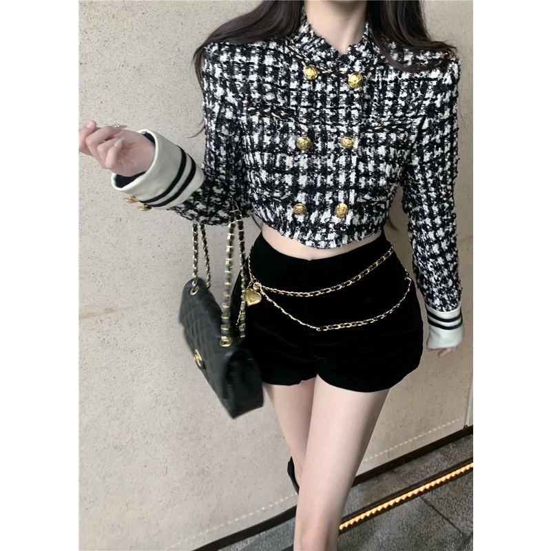 Lisynn Áo Khoác Nhung Ngắn Phối Màu Đen Trắng Thời Trang Cao Cấp Cho Gia Đình