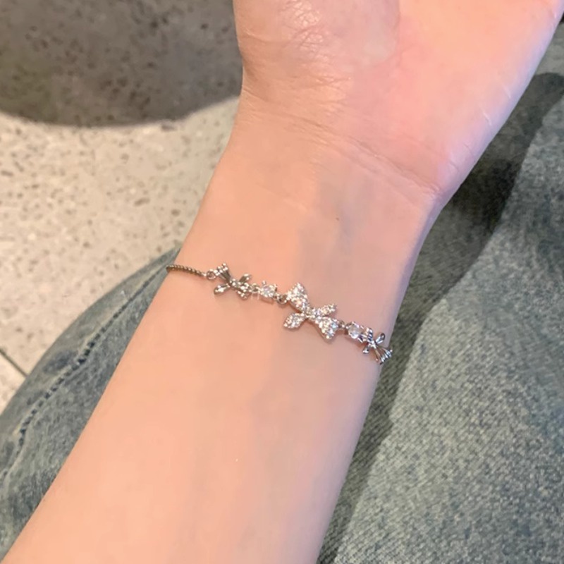 Papaozhu Vòng Tay Bạc s925 Mặt Hình Nơ Đính Đá Thanh Lịch Cho Nữ