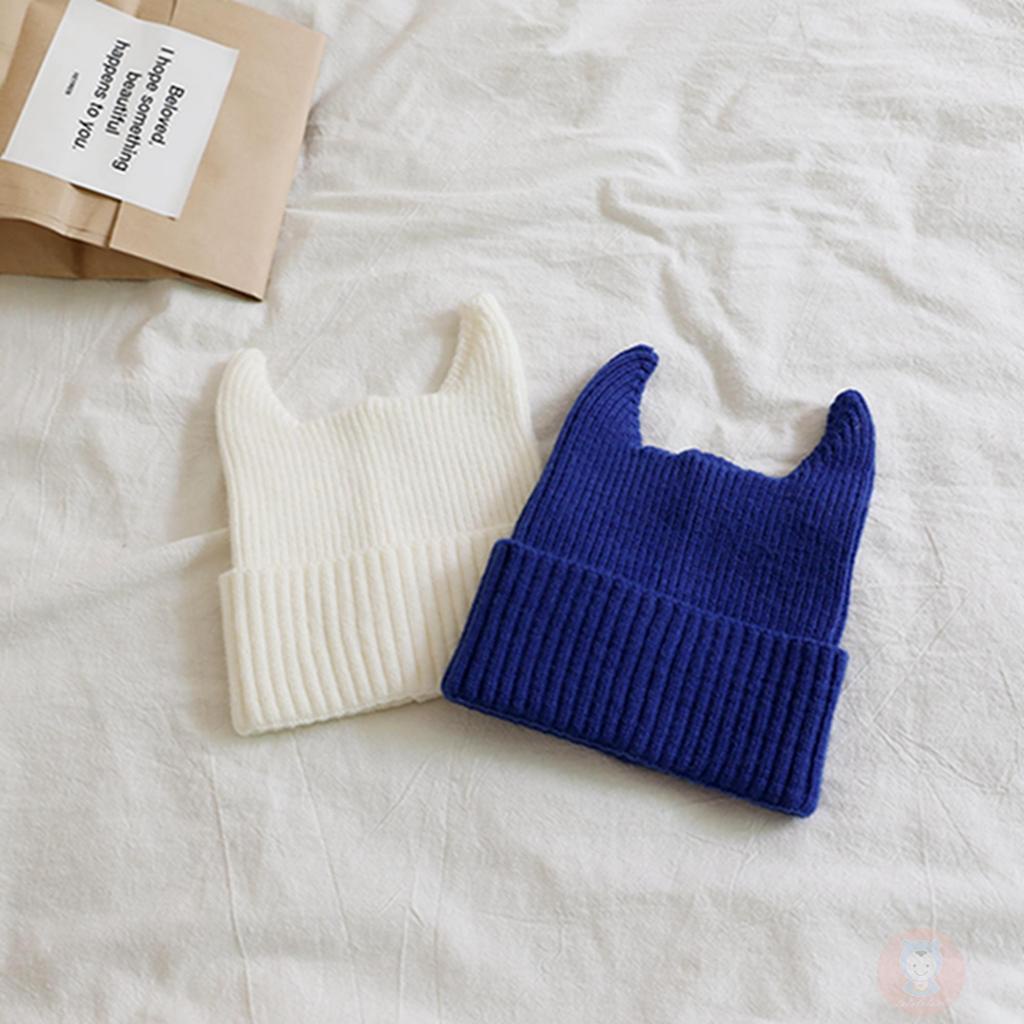 Mũ Len beanie Mềm Mại Màu Trơn Kèm Sừng Cho Bé laa6-kids