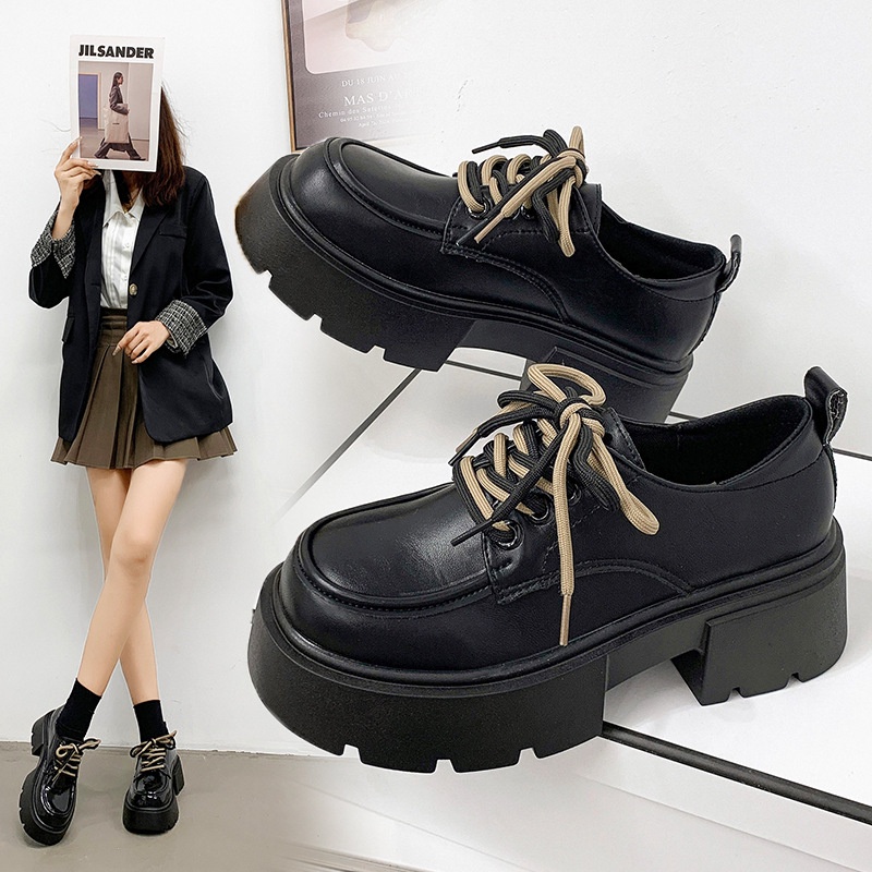 Giày Da Mũi Tròn Đế Dày Phong Cách Anh Quốc Thời Trang 2023 Cho Nữ