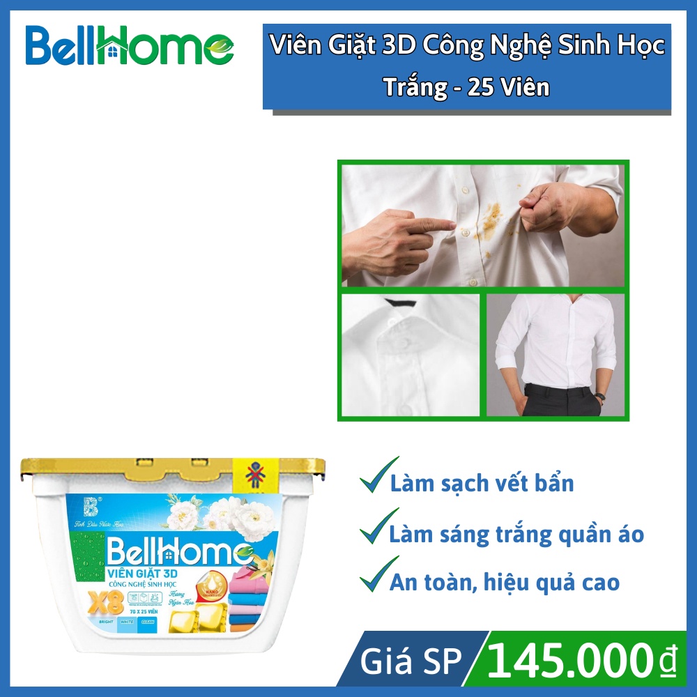 Hộp Viên Giặt 3D Bell Home 25 Viên Công Nghệ Sinh Học Hương Thơm Nhập Khẩu Đức, Làm Sạch Sâu Và Bảo Vệ Sợi Vải
