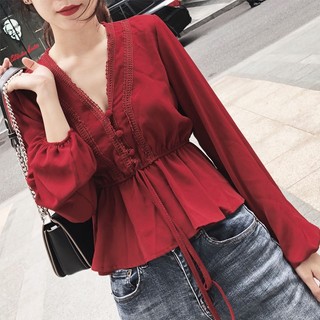 Áo Sơ Mi Nữ Dài Tay Cổ Chữ v Form Rộng Phong Cách retro Mới