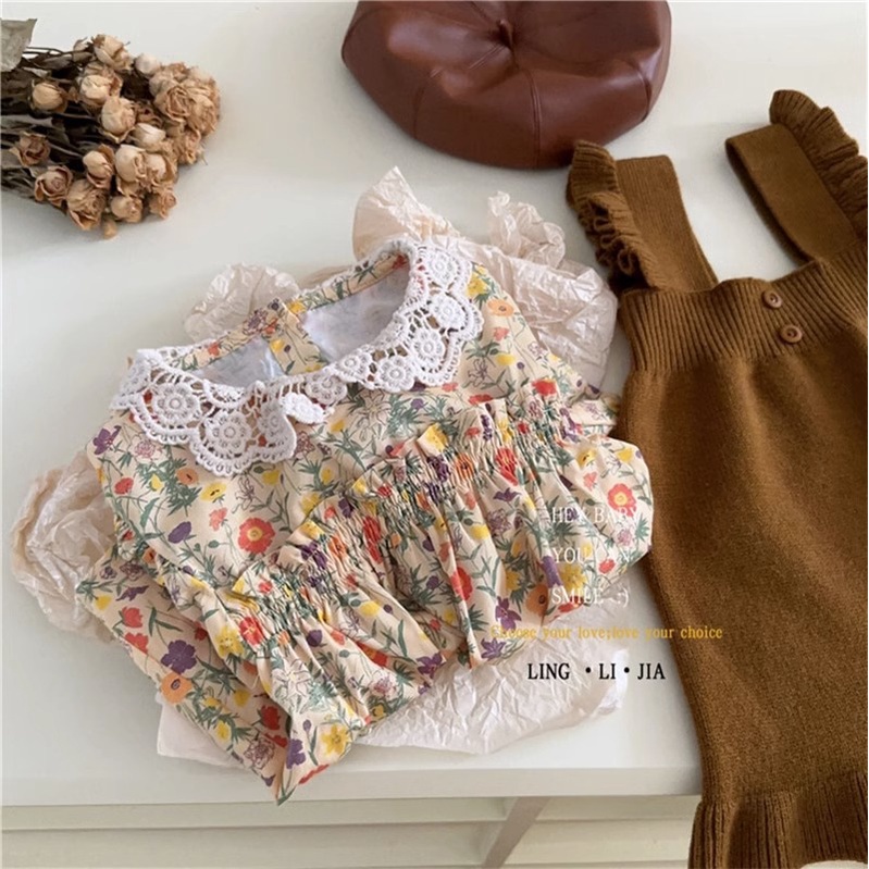 Bộ Áo Sơ Mi Hoa Tay Dài + Chân Váy Yếm Phong Cách Phương Tây Thời Trang Thu Đông Cho Nữ  Hàng Có Sẵn Hàng Mới