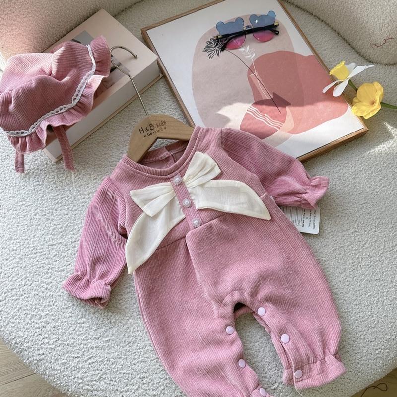 Body Liền Quần NHUNG KIM TUYẾN NƠ NGỌC Kèm Mũ Cho Bé Gái Sơ Sinh Chất Mềm Mịn cho bé mặc noel, Lễ Tết