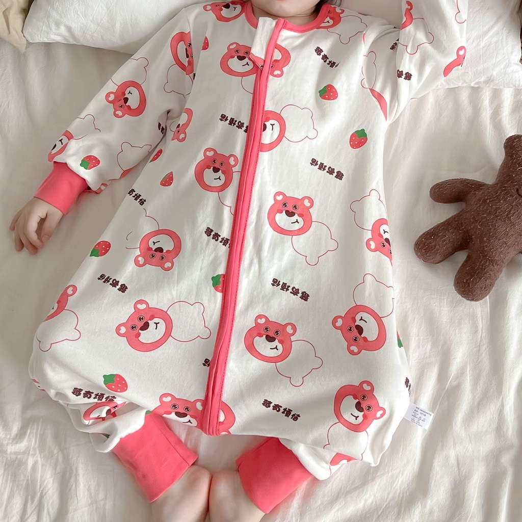 Túi Ngủ Tay Dài Có Khóa Kéo Chống Đá Họa Tiết Hoạt Hình Thời Trang Thu Đông Cho Bé