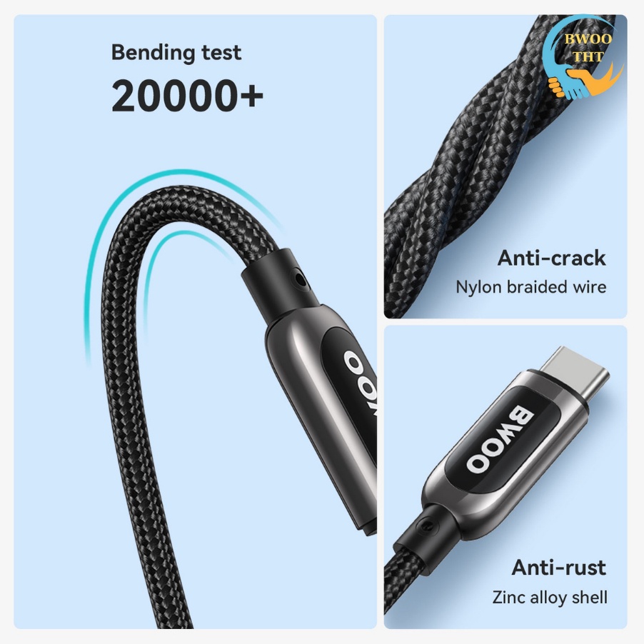 Cáp sạc nhanh Tyc to Tyc PD 100W BWOO X275 Cho Macbook Điện thoại Laptop chân Tyc Có chip tự ngắt