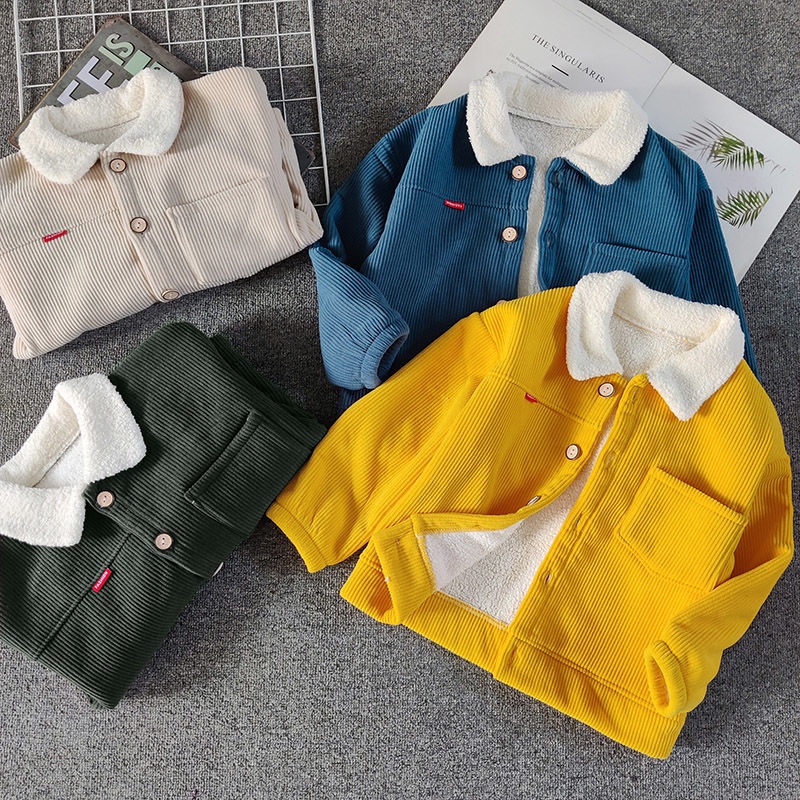 Áo Khoác Nhung Kẻ Một Mảnh In Hoạt Hình Thời Trang Thu Đông Dành Cho Bé Trai Bé Gái