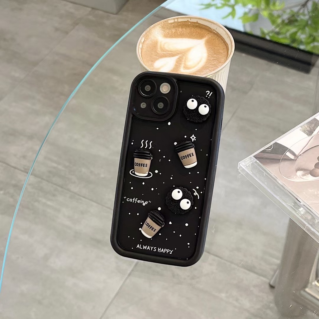 Ốp Điện Thoại Màu Đen Chống Rơi Hình Bánh / Cà Phê / Bánh Ngọt Cho iphone 15 pro max 11 12 13 14 x xr xs