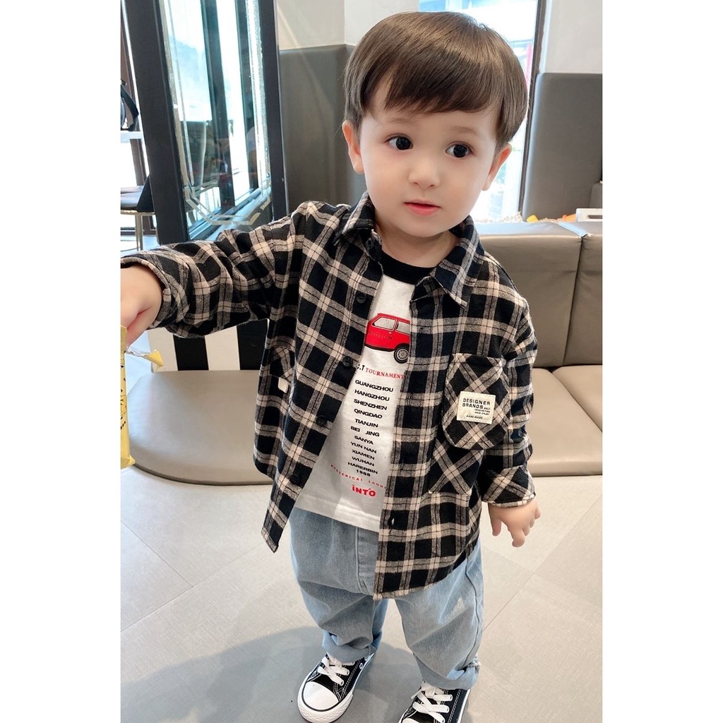 Áo Sơ Mi cotton Dáng Rộng Phong Cách Hàn Quốc Thời Trang Xuân Thu Cho Bé Trai